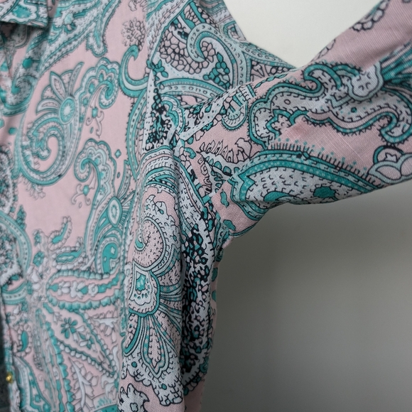 Charter Club Luxury 100% Linen Paisley Print Long Sleeve Button Up Sz M - Picture 7 of 15
